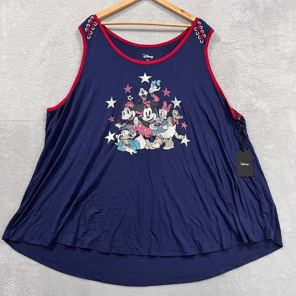 Disney Tank Top Women's 6 Oversized Mickey & Friends‎ Lace-Up Blue NWT Light - Picture 1 of 8